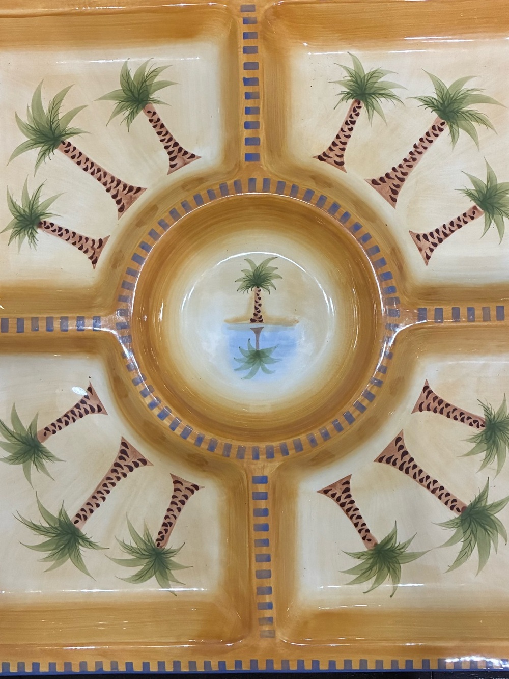 Liz Ross “Marage Palm” Hand-Painted Stoneware Serving Dishes – Set of 3